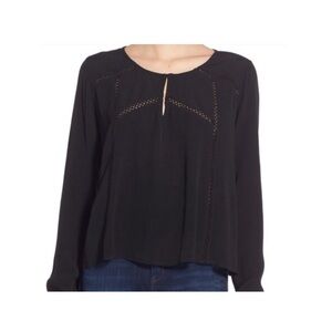 Astr Black Long Sleeve Eyelet Blouse Sz Medium